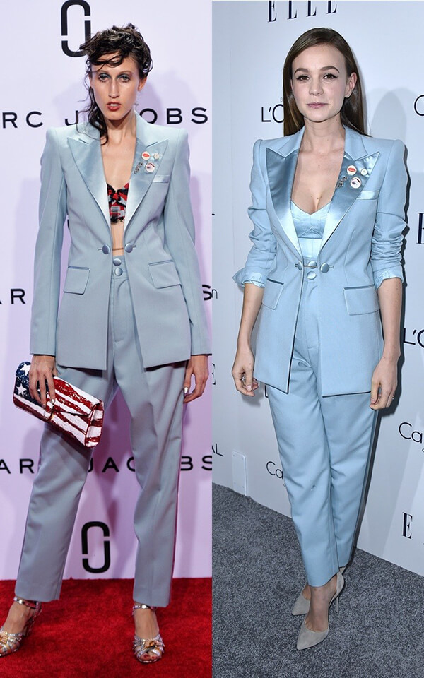 Diễn viên Carey Mulligan (phải) mặc thiết kế suit màu xanh lơ của Marc Jacobs